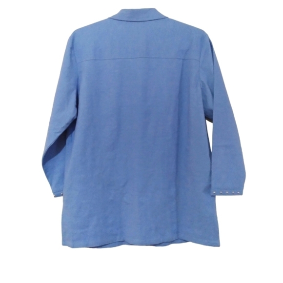 NWOT Denim & Co  Western Style Linen Blend Turquoise and Stud detail Shacket - Picture 2 of 9